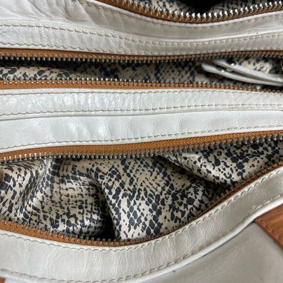 Steven by Steve Madden leather off white and tan satchel silver tone hardwares - Picture 10 of 15